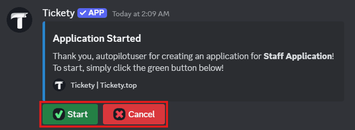 Choose to Start or Cancel the Application Form