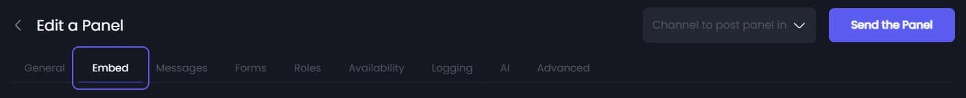 The Embed tab