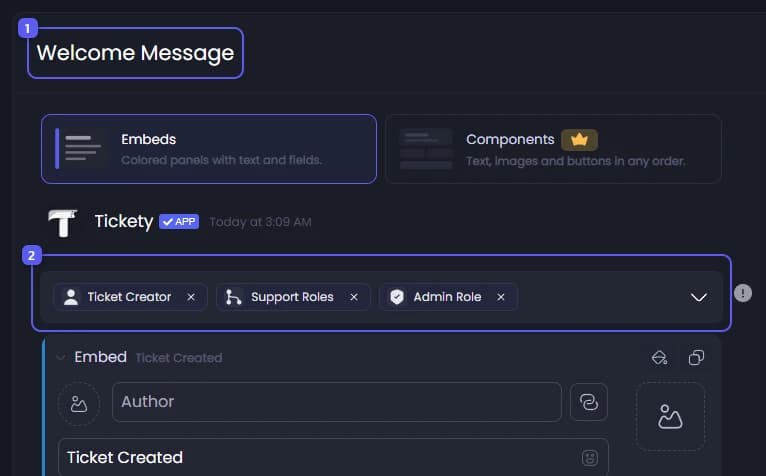 The mentions picker in Welcome Message