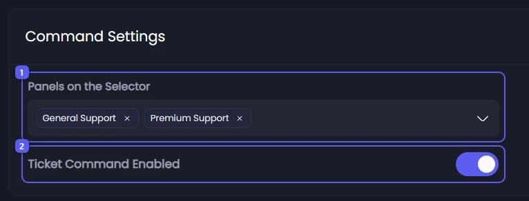Panels on the Selector and Ticket Command Enabled