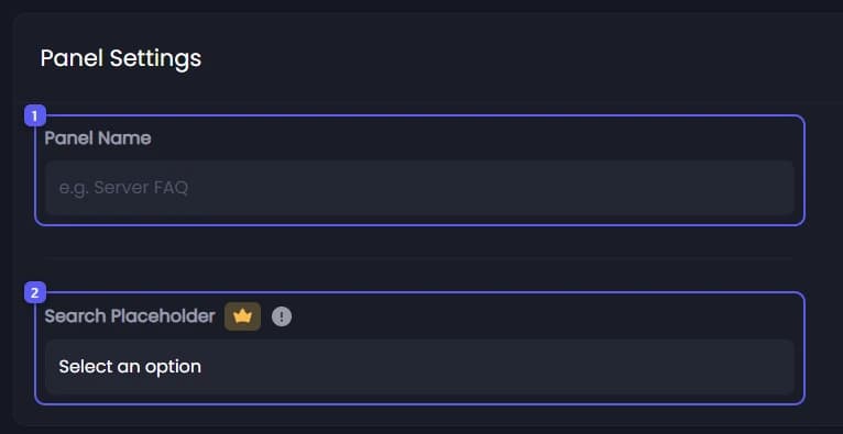 Panel Name and Search Placeholder