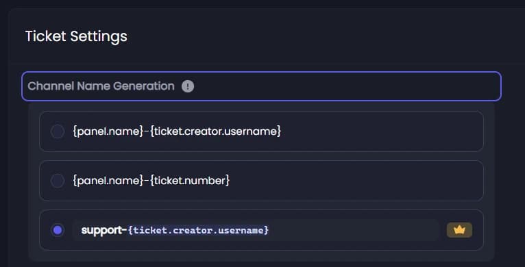 Channel Name Generation in Ticket Settings
