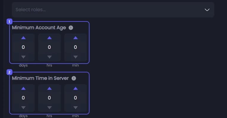 Minimum Account Age and Minimum Time in Server in Ticket Settings