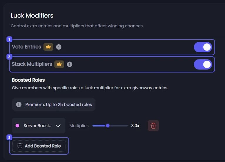 Vote Entries, Stack Multipliers and Add Boosted Role