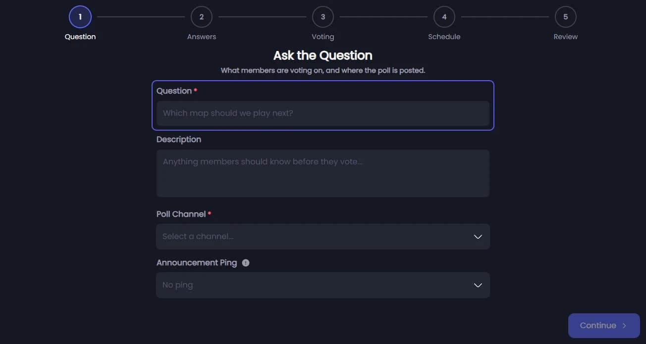 The Question step