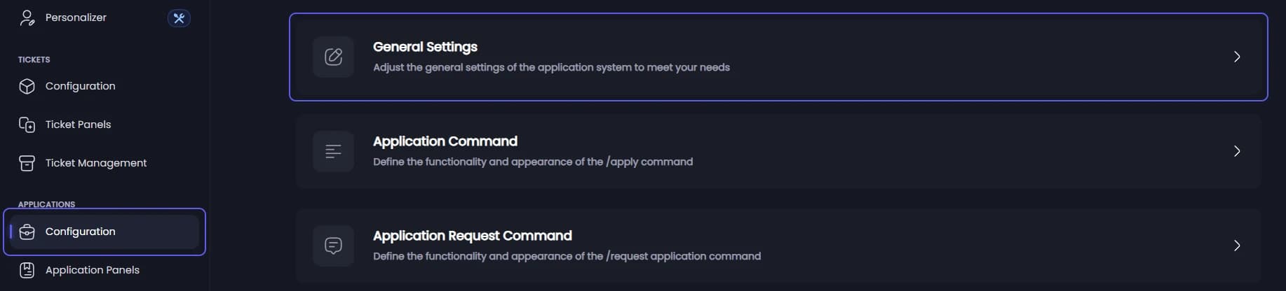 General Settings on the Application Configuration page