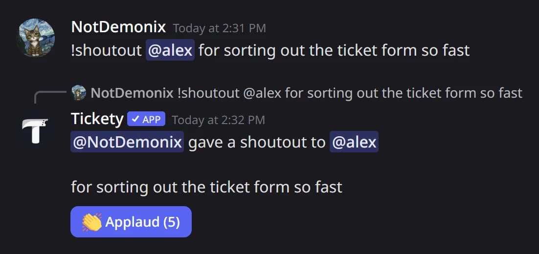 An automation reply under the member's command in Discord