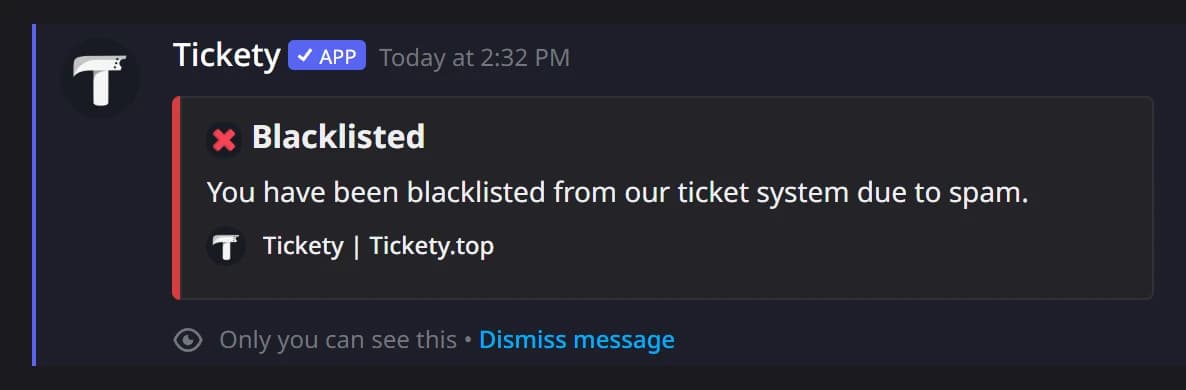 The Blacklisted reply in Discord