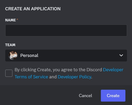 Create Application Popup