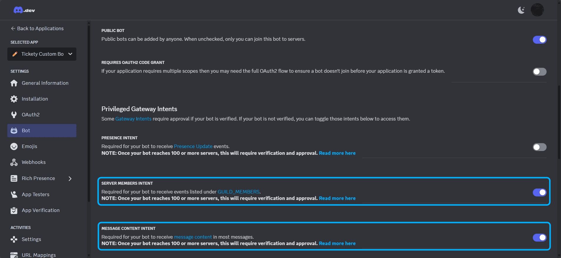 Application Intents Configuration