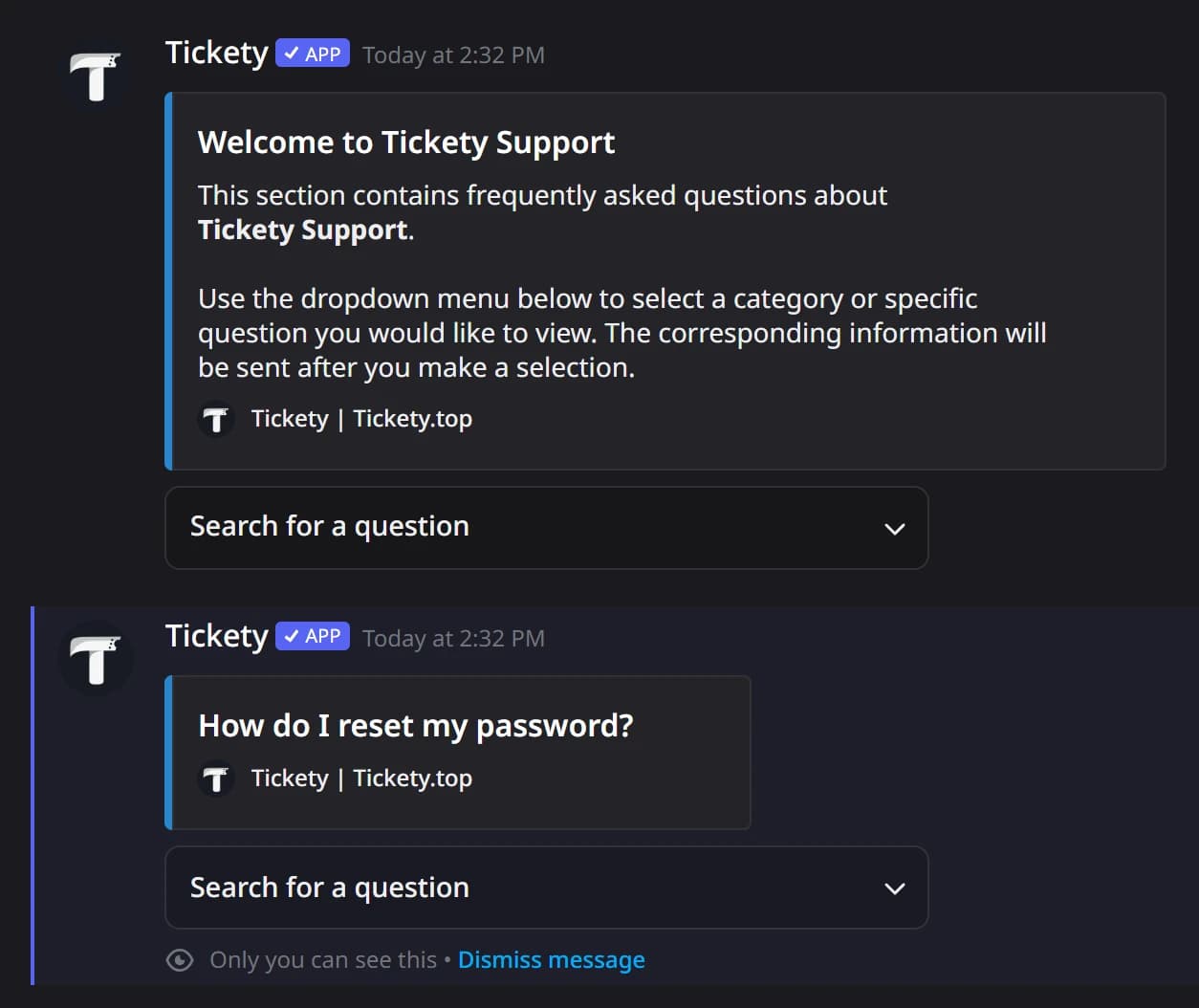 A FAQ panel and the answer to one question in Discord