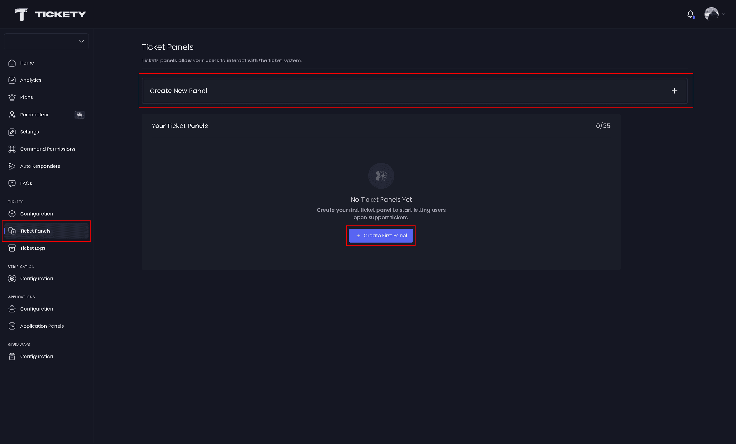 Ticket Panel Configuration