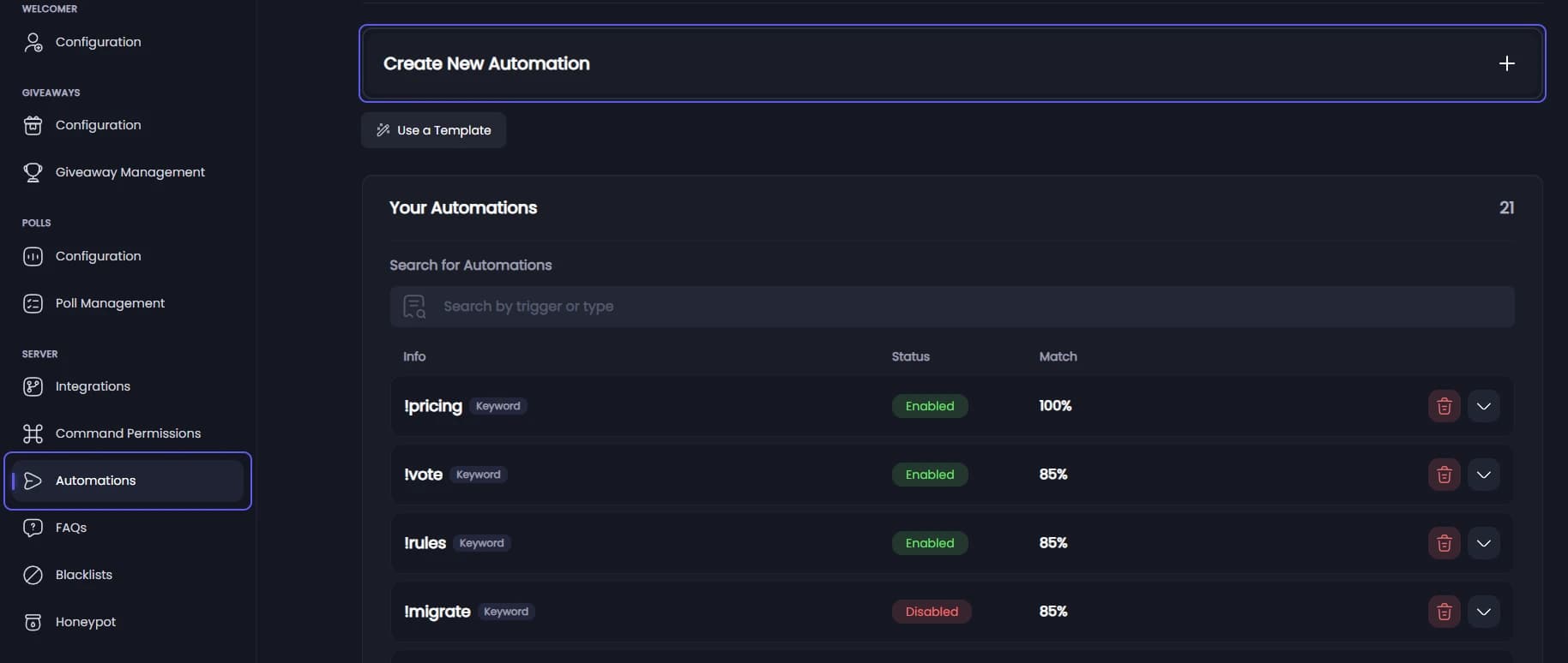 Create New Automation on the Automations page