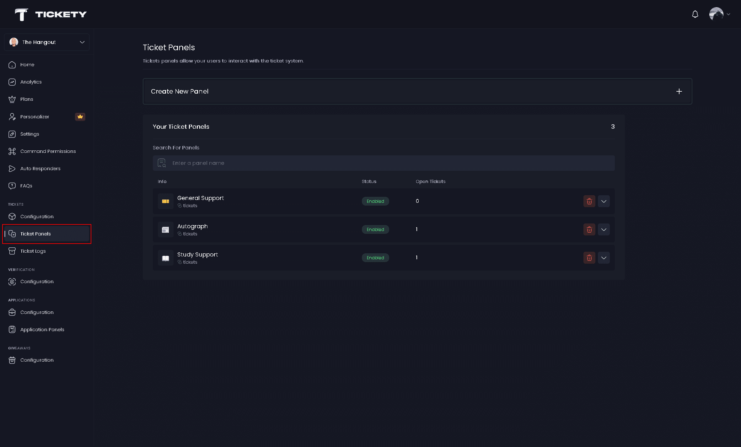 Ticket Panel Configuration