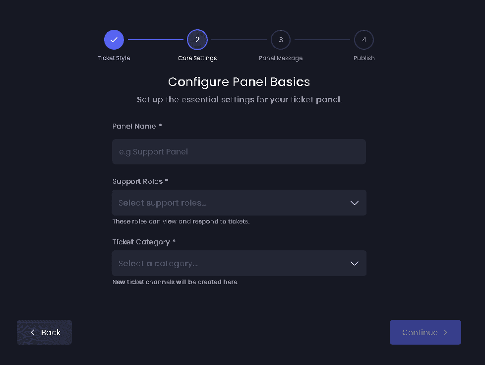Ticket Panel Configuration