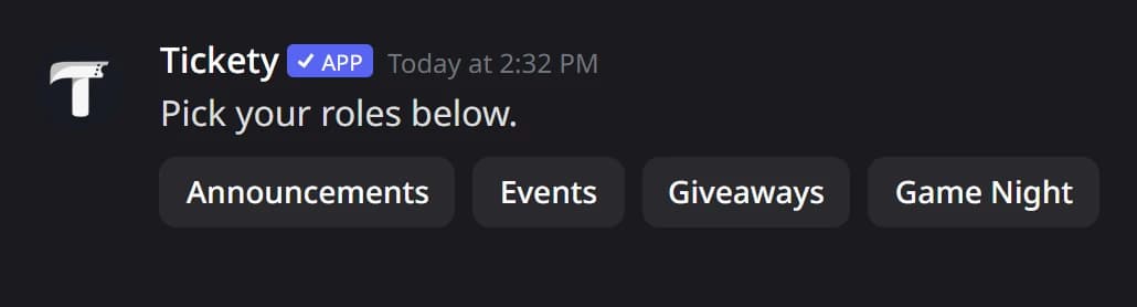 A self roles panel with one button per role in Discord