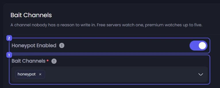 Honeypot Enabled and Bait Channels