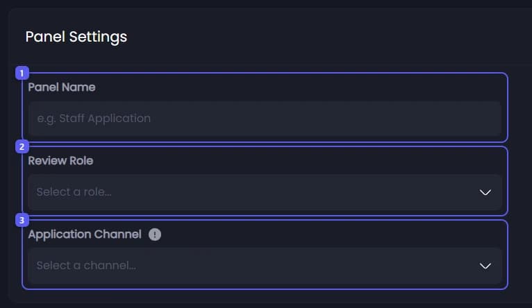 Panel Name, Review Role and Application Channel in Panel Settings