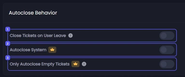 Close Tickets on User Leave, Autoclose System and Only Autoclose Empty Tickets