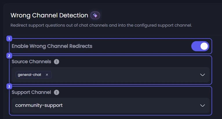 Enable Wrong Channel Redirects, Source Channels and Support Channel