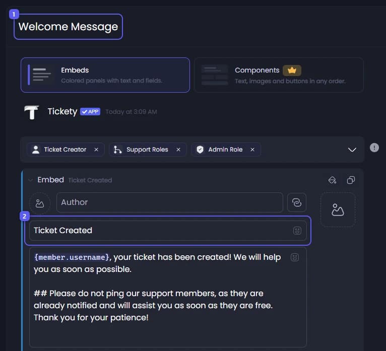 Welcome Message on the Messages tab