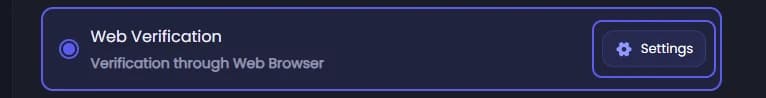 Settings on the Web Verification card