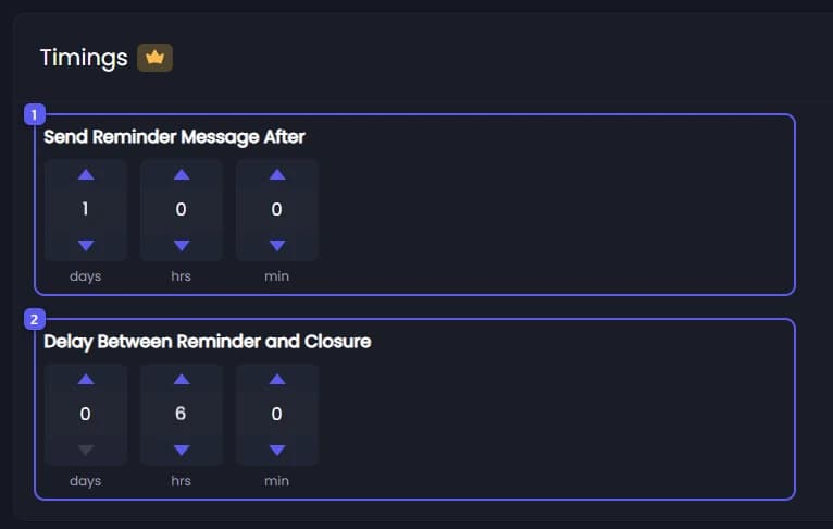 Send Reminder Message After and Delay Between Reminder and Closure