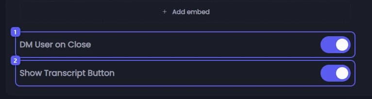 DM User on Close and Show Transcript Button