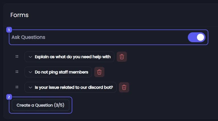 Ask Questions and Create a Question on the Forms tab