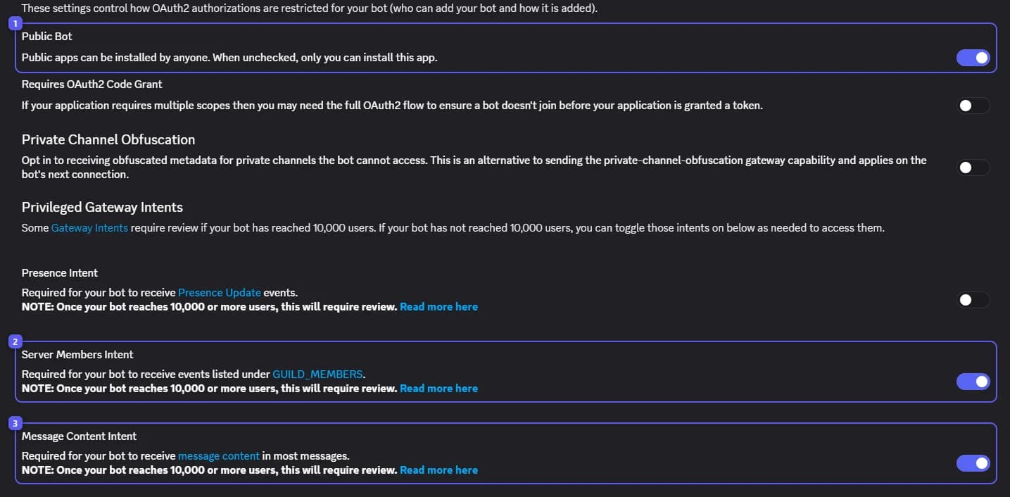 Public Bot and the two intents on the Bot page