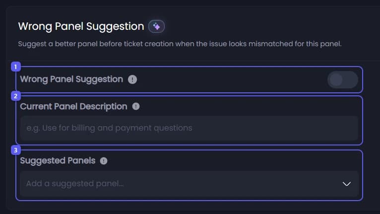 Wrong Panel Suggestion, Current Panel Description and Suggested Panels