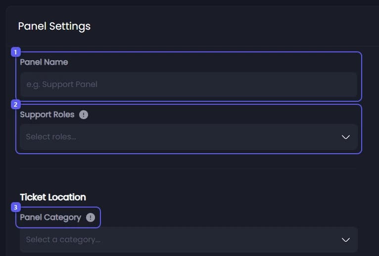 Panel Name, Support Roles and Panel Category in Panel Settings