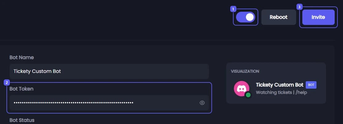 Bot Personalizer, Bot Token and Invite on the Personalizer page