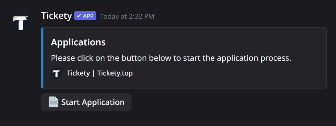 The posted application panel in Discord