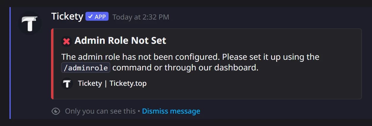 The Admin Role Not Set error in Discord