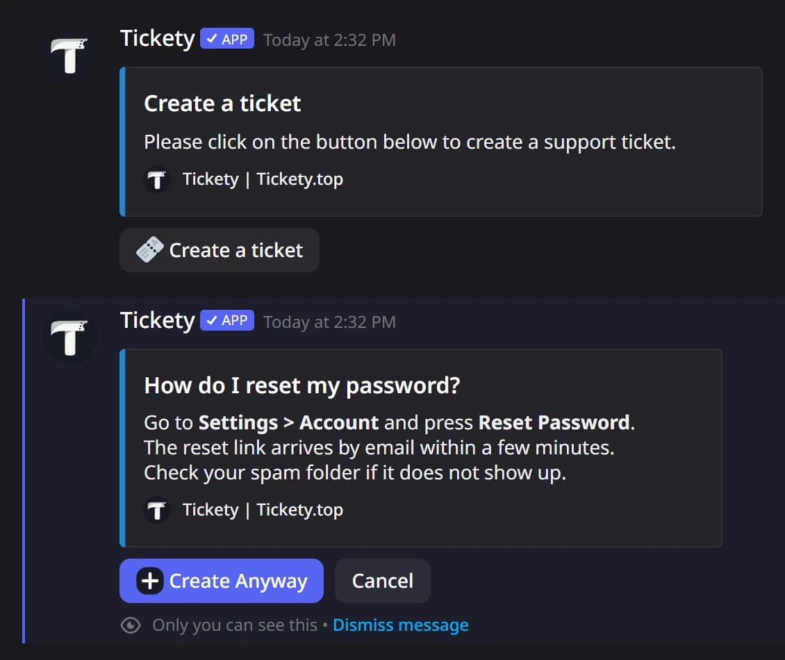 An FAQ answer with Create Anyway in Discord