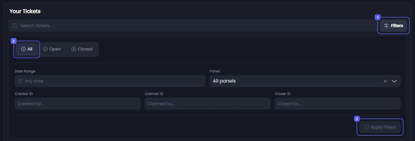 Filters, the status buttons and Apply Filters