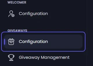 Configuration under Giveaways in the sidebar