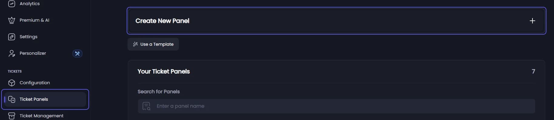 Create New Panel on the Ticket Panels page