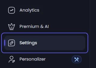 Settings in the sidebar