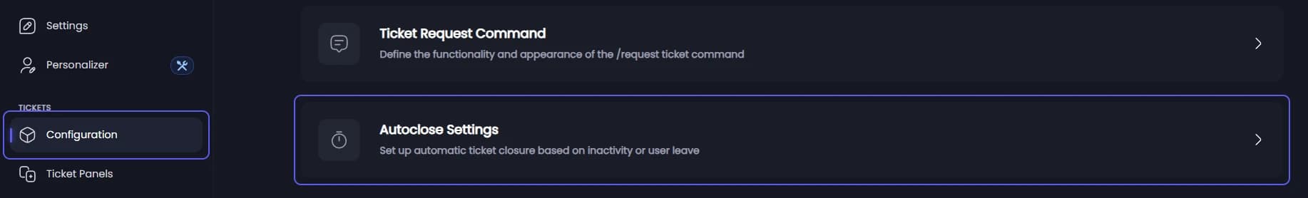 Autoclose Settings on the Ticket Configuration page