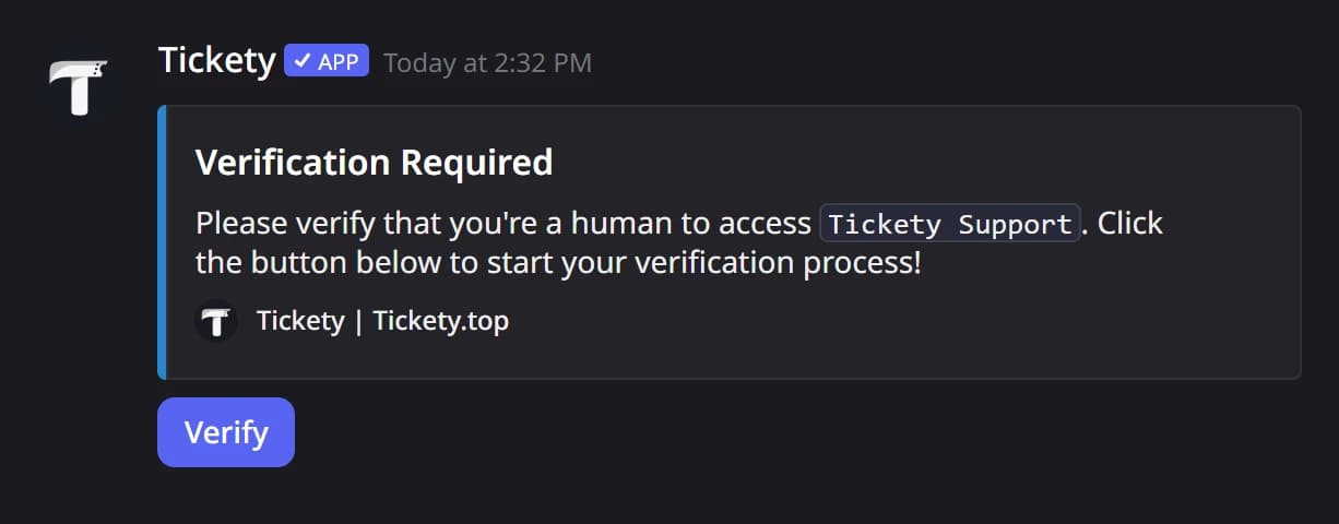 The posted verification panel in Discord